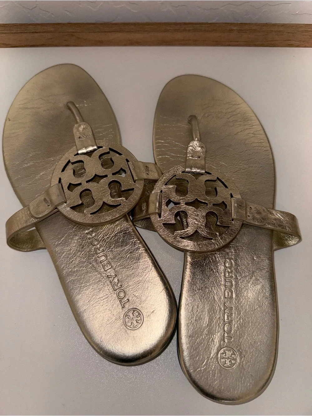 Tory Burch Metallic Gold Logo Thong Sandals